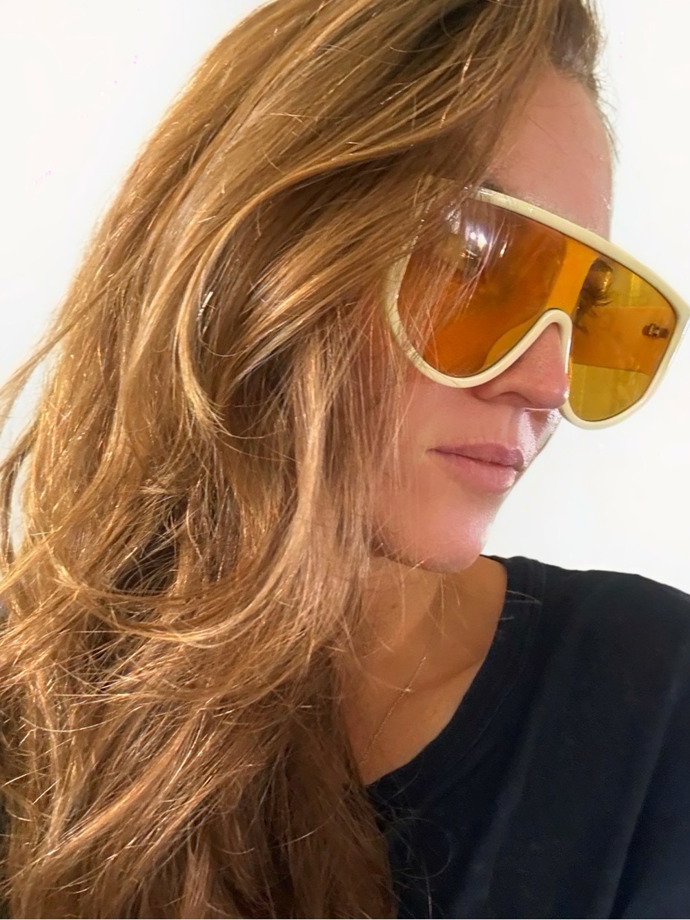 Yellow sheer lens chunky disco goggle oversized aviators sunglasses beige frame